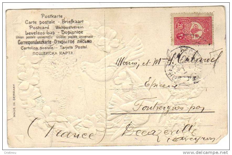 Timbre TURQUIE 1909 Sur Carte Pour La France - 1837-1914 Esmirna