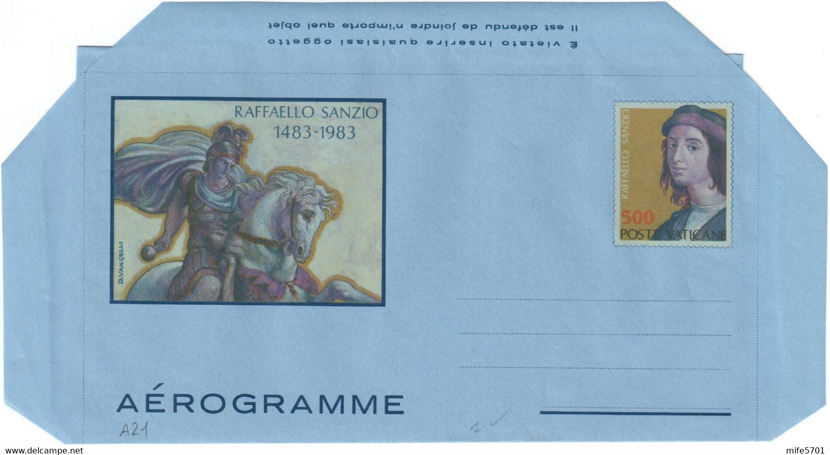 VATICANO - INTERO POSTALE / AEROGRAMMA TIPO RAFFAELLO SANZIO L. 500 - 1983 - CATALOGO FILAGRANO "A21" - NUOVO ** - Ganzsachen