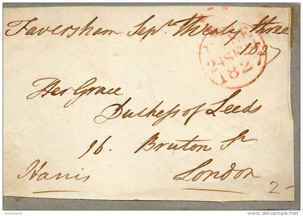 GRANDE-BRETAGNE / GREAT BRITAIN - 1827 - PRECURSEUR - FRONT D'ENVELOPPE À DUCHESS OF LEEDS - ...-1840 Préphilatélie