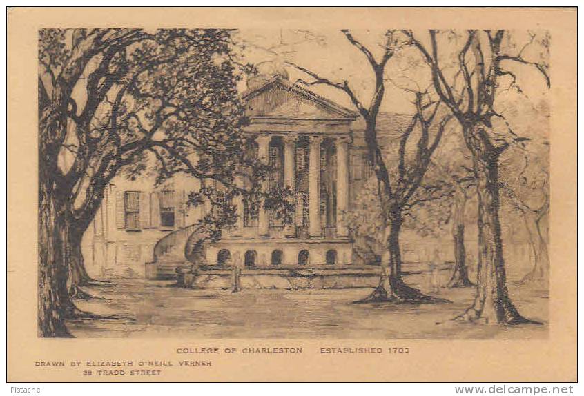 Charleston South Carolina S.C. - College Drawn By Elizabeth O´Neill Verner -  Art - Charleston