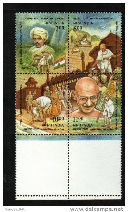 India1998  UNPRINTED BLANK STAMP...MAHATMA GANDHI Block Of 4  ...ERROR... # 27621 S Inde Indien - Errors, Freaks & Oddities (EFO)