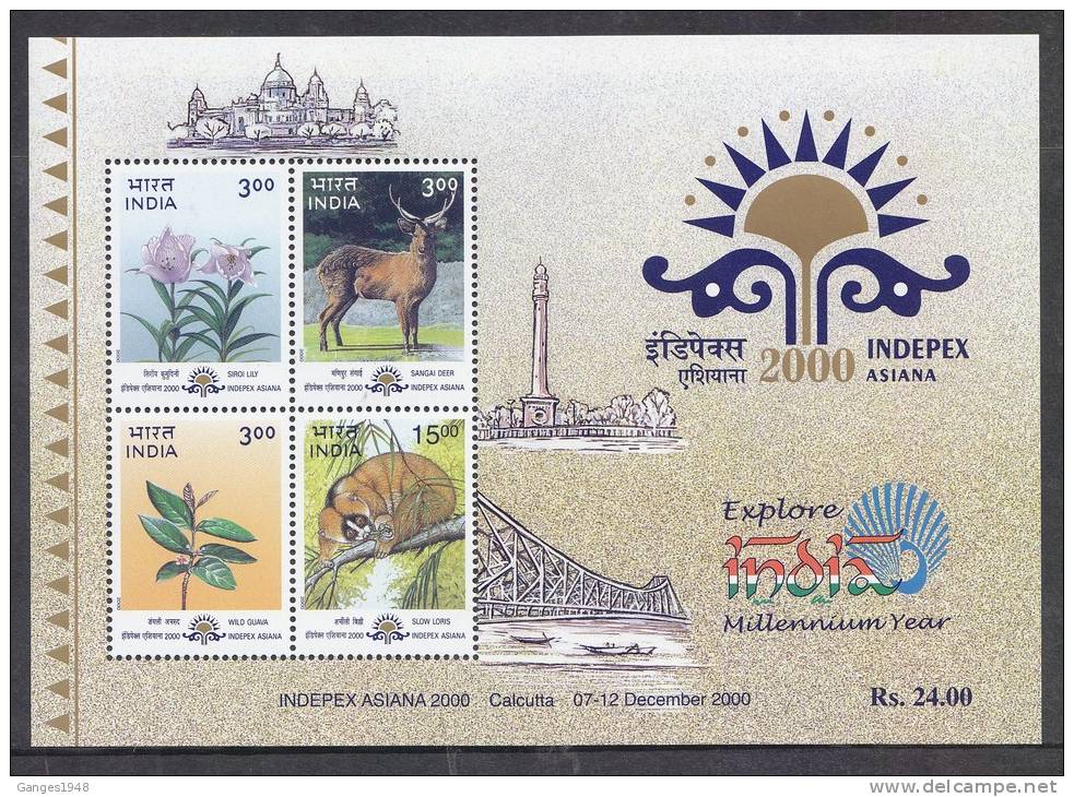India 2000  INDEPX ASIANA ANIMALS FLOWERS Miniature Sheet# 23620 S Inde Indien - Unused Stamps