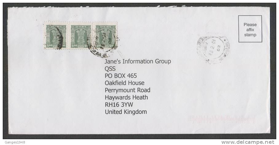 India 2002  SERVICE COVER To UNITED KINGDOM # 29537 Inde Indien - Lettres & Documents