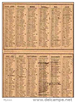 Petit Calendrier De Poche 1892, Offert Par Confiserie Stoffel Boymond Lyon, Format 8,5 X5,5 Cm - Small : ...-1900