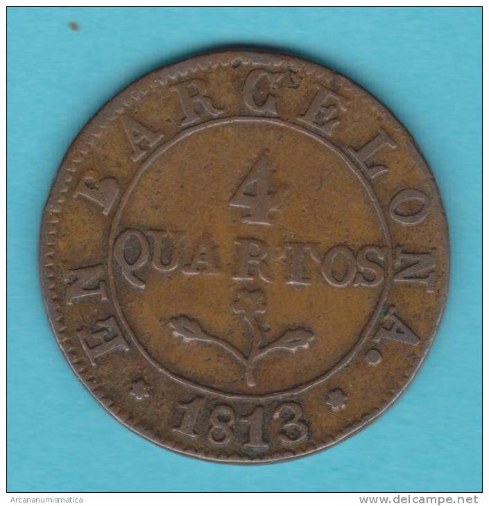 JOSE NAPOLEON 4 Quartos 1.813  Cobre  MBC+/VF+  KM#77  Barcelona    DL-10.027 - Monnaies Provinciales