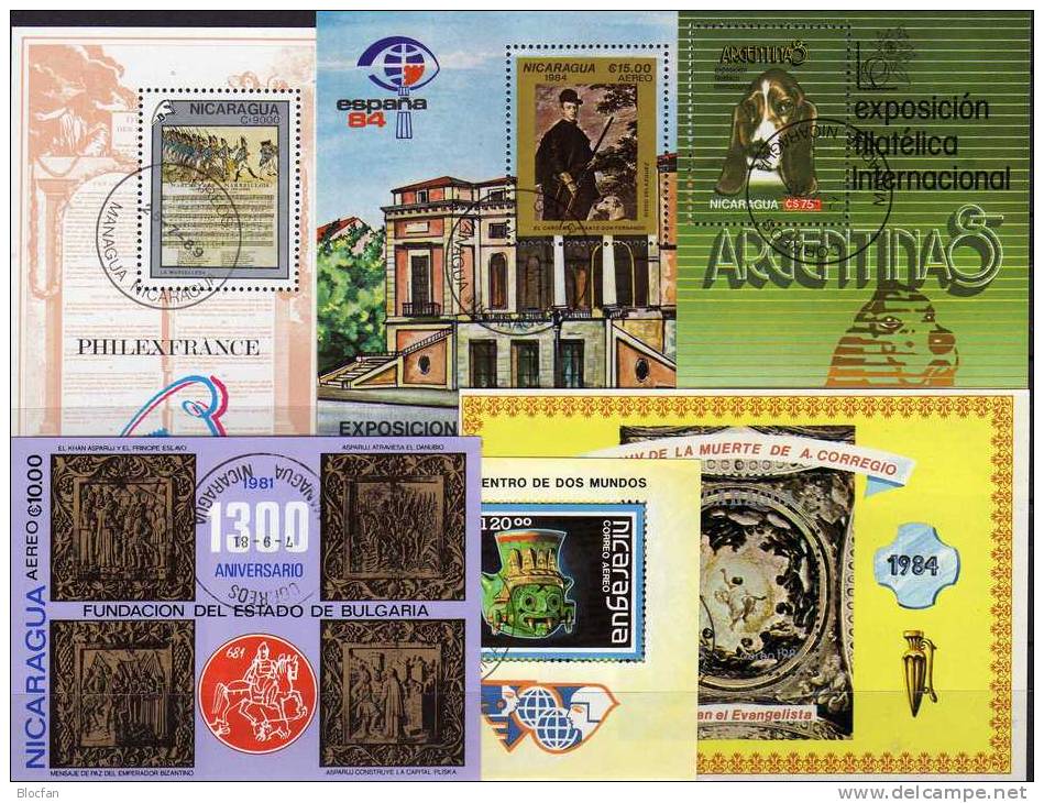 6 Blocks Historie Nikaragua Block #139 156 157 166 181 187 O 14€ Music Painting Philatelic Bloc History Sheet Of America - Nicaragua