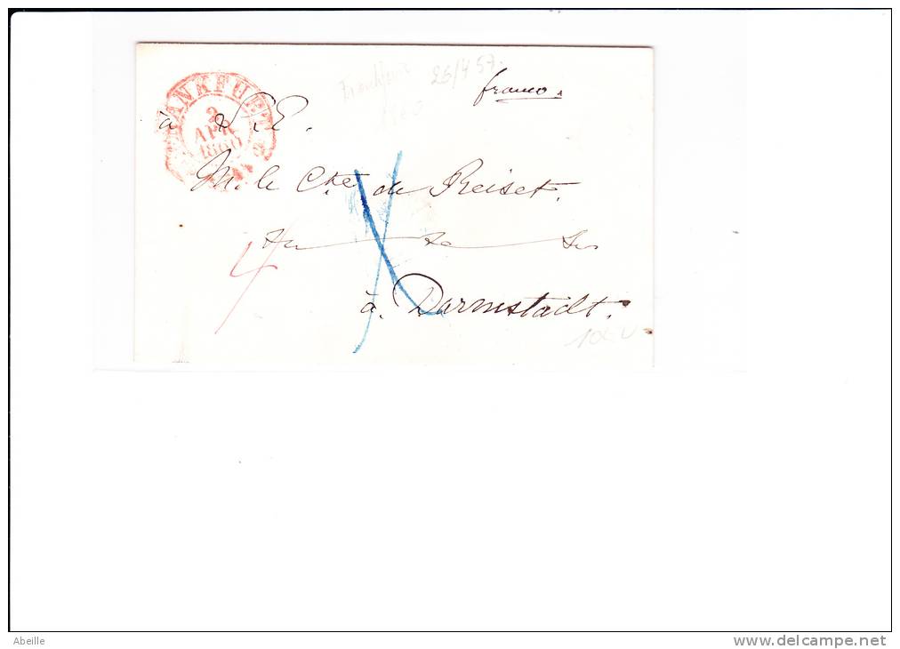 26/457   LETTRE DEFRANKFURT1857 POURDARMSTSTADT - Préphilatélie