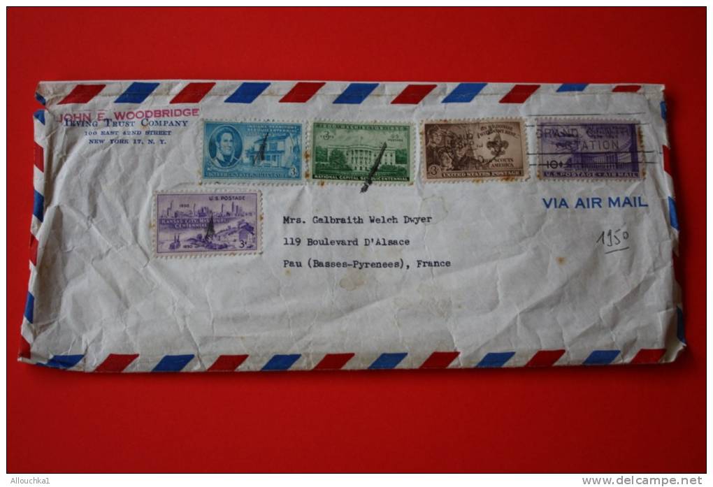 1950 LETTRE NEW YORK USA  AFFRANCHISSEMENT MULTIPLE  BY AIR MAIL  FOR PAU FRANCE &gt; OMEC + FLAMME &gt; JUDAICA - Storia Postale