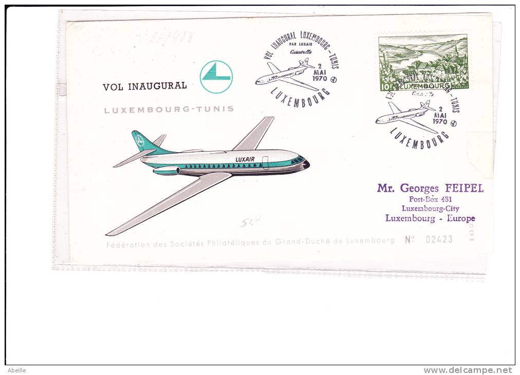 26/488A   LETTRE  1° VOL  HELI   LUX -  TUNIS   1970 - Lettres & Documents