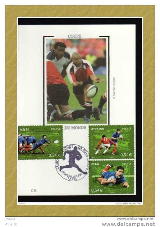 " 6° COUPE DU MONDE DE RUGBY " Sur 4 Cartes Maximum De 2007. N° YT 4063 à 4072. 10 Timbres ! CM - Rugby