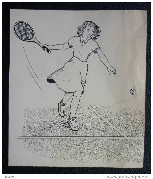 DESSIN ORIGINAL Encre De Chine DE NADINE AGNES Certainement Publié Années 50 JOUEUSE DE TENNIS - Planches Et Dessins - Originaux