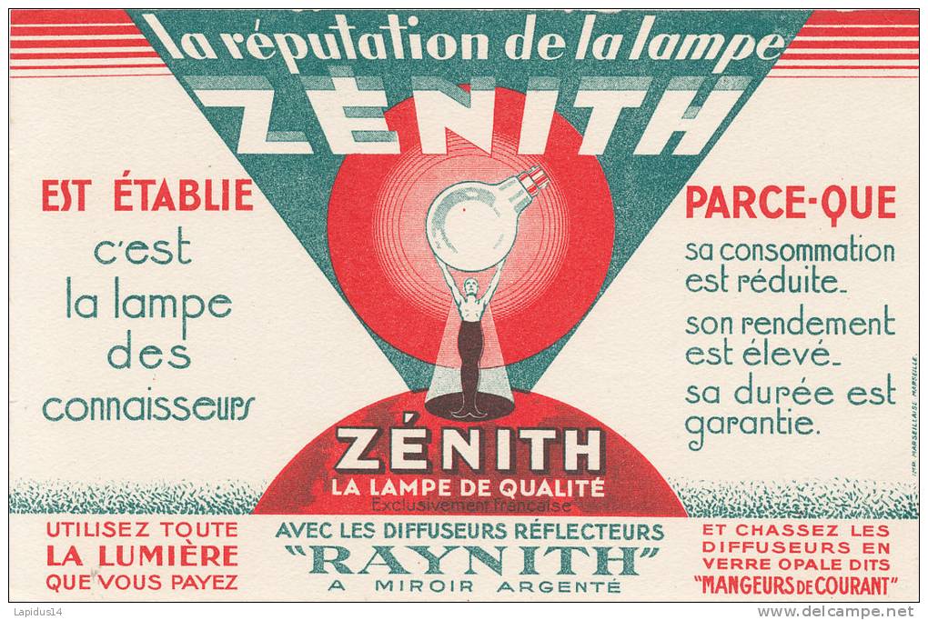 BU 784 / BUVARD  LAMPE  ZENITH - Electricité & Gaz