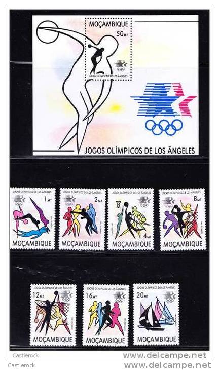 T)1983,MOZAMBIQUE,SET(7),OLYMPIC GAMES,LOS ANGELES,WITH S/SHEET,MNH,SCN 857-863,864.- - Ete 1932: Los Angeles