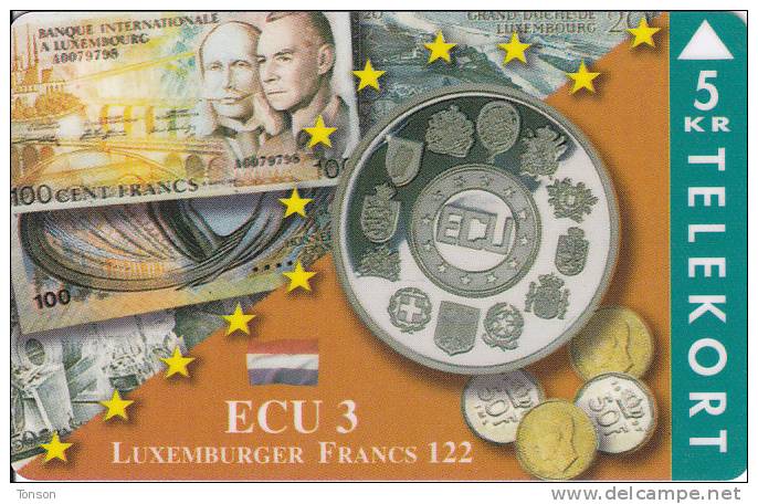 Denmark, TP 084, Ecu Series - Luxemburg, Coins, Notes, Flag, Only 1500 Issued. - Danimarca
