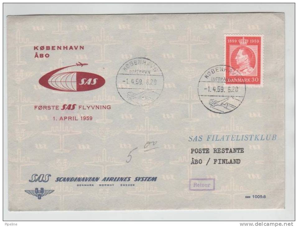 Denmark First SAS Flight Copenhagen - Abo 1-4-1959 - Covers & Documents