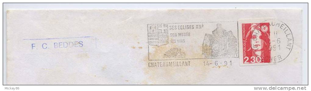 Flamme---1991--CHATEAUMEILLANT--18 -Son  Musée-ses églises-ses Vins (héraldique)-tp 14 Juillet-cachet FOOTBALL -F.C BE - Briefe U. Dokumente