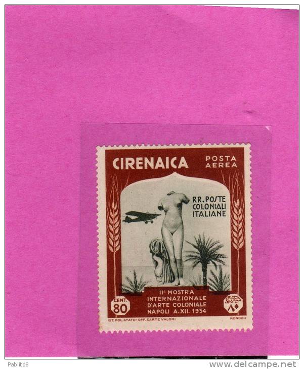 CIRENAICA 1934 MOSTRA COLONIALE DI NAPOLI AEREA 80 C MNH - Cirenaica