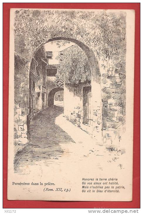 B938 Pont Des Soupirs St Saphorin Lavaux,Dessin De Kern,Psaumes.Cachet 1916. Gruffel Lonay,légère Fente Au Bas - Saint-Saphorin