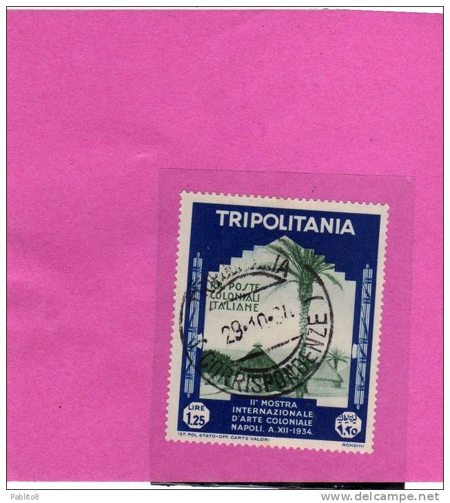 TRIPOLITANIA 1934 MOSTRA COLONIALE DI NAPOLI  LIRE 1,25 TIMBRATO - Tripolitaine