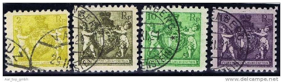 Liechtenstein 1921 4 Werte Wappen Zähnung 9 1/2 Zu#45A, 49A, 50A, 52A Gestempelt - Gebruikt