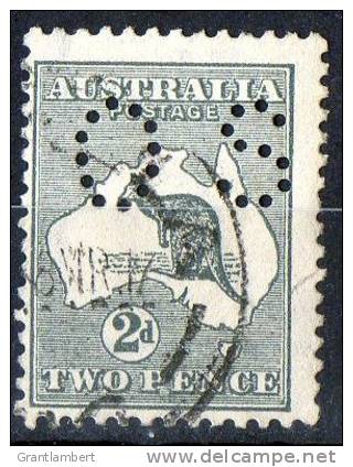 Australia 1915-1924 Kangaroo 2d Grey 3rd Watermark (Narrow Crown) Perf OS Used - Off-centre - Oblitérés