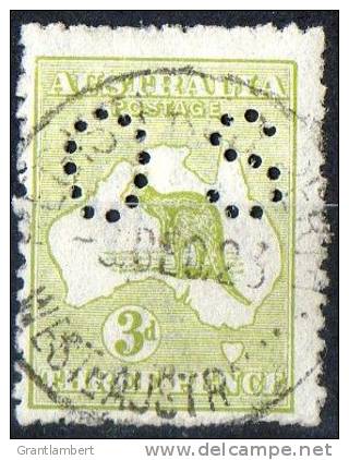 Australia 1915-1924 Kangaroo 3d Olive 3rd Watermark (Narrow Crown) Perf OS Used - Perth, Western Aust. - Oblitérés