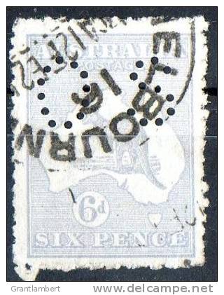 Australia 1915-1924 Kangaroo 6d Grey-Blue 3rd Watermark (Narrow Crown) Perf OS Used - Melbourne - Used Stamps