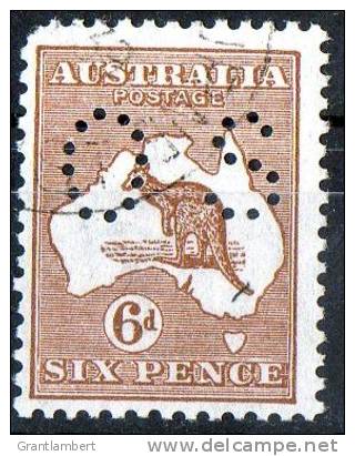Australia 1915-1924 Kangaroo 6d Brown 3rd Watermark (Narrow Crown) Perf OS Used - Corner Fault - Gebraucht
