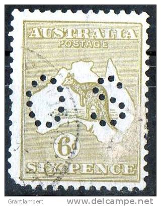 Australia 1915-1924 Kangaroo 6d Pale Chestnut 3rd Watermark (Narrow Crown) Perf OS Used - Perf Faults - Used Stamps