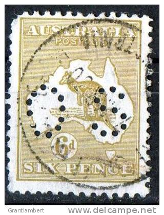 Australia 1915-1924 Kangaroo 6d Pale Chestnut 3rd Watermark (Narrow Crown) Perf OS Used - Top Corner - Gebruikt