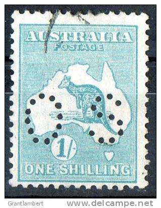 Australia 1915-1924 Kangaroo 1 Shilling Green 3rd Watermark (Narrow Crown) Perf OS Used - Nice - Used Stamps