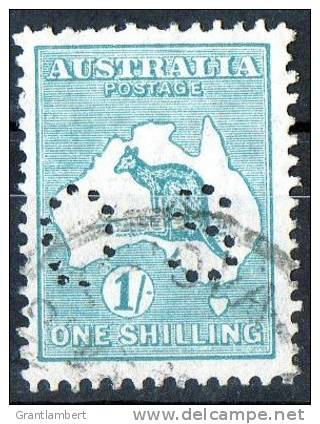 Australia 1915-1924 Kangaroo 1 Shilling Green 3rd Watermark (Narrow Crown) Perf OS Used - Crease - - Oblitérés