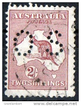 Australia 1915-1924 Kangaroo 2 Shillings Maroon 3rd Watermark (Narrow Crown) Perf OS Used  - - Usati