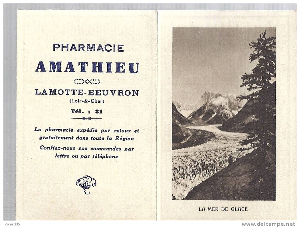 Calendrier Pharmacie AMATHIEU LAMOTTE-BEUVRON 41 1937 / Mer De Glace 74 Chamonix  Haut Savoie - Kleinformat : 1921-40