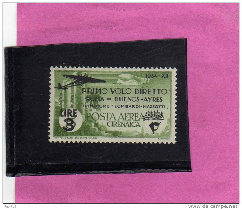 CIRENAICA 1934 ROMA-BUENOS AIRES LIRE 3 MNH - Cirenaica