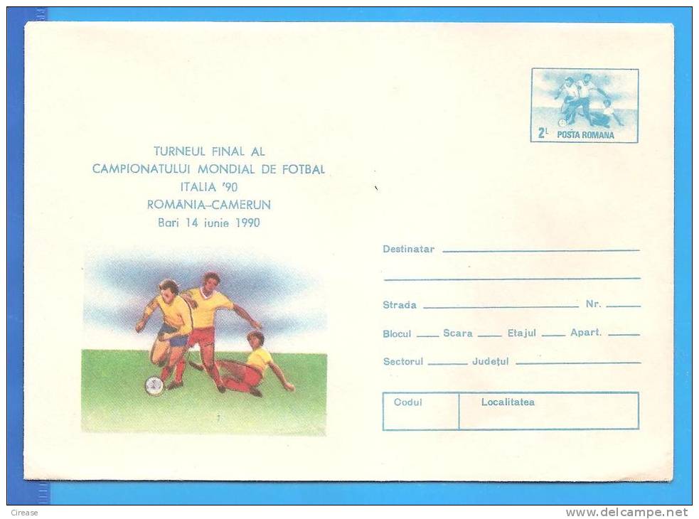 World Cup. Italy. Football ROMANIA Postal Stationery Cover 1990 - 1990 – Italie