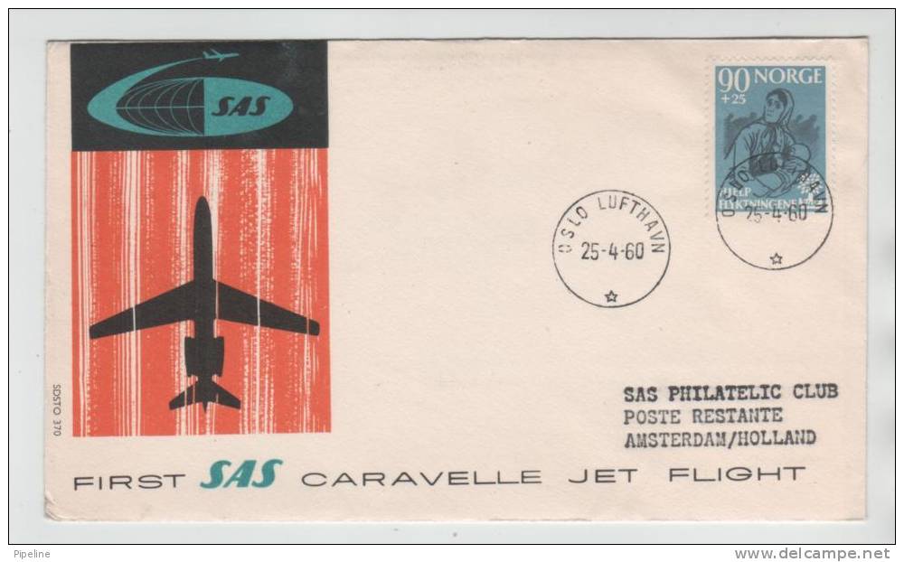 Norway First SAS Caravelle Jet Flight Oslo - Amsterdam 25-4-1960 Very Good Stamped - Briefe U. Dokumente
