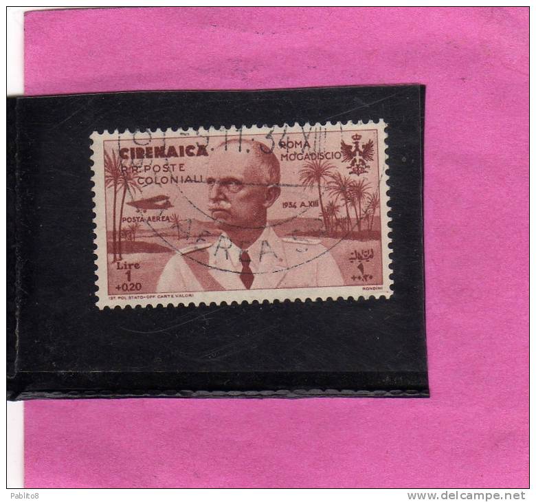 CIRENAICA 1934 ROMA-MOGADISCIO LIRE 1 + 20 C TIMBRATO - Cirenaica