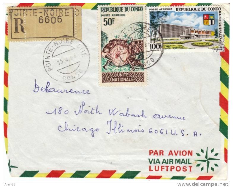 Congo People's Republic, #C25 And #C33 Airmail On Cover To Chicago USA, 1966 - Used