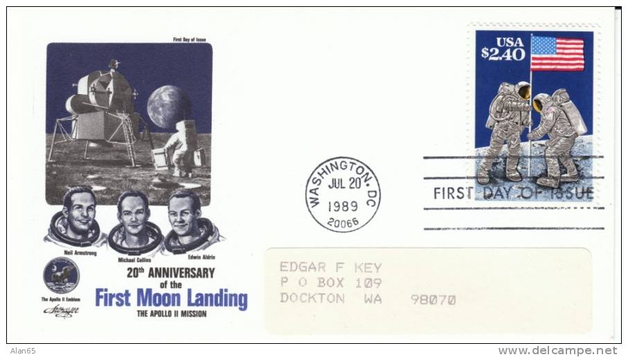 #2419 $2.40 20th Anniversary Of 1st Moon Landing Stamp,  1989 FDC First Day Cover - 1981-1990