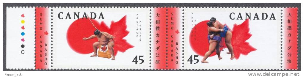 Canada 1998  # 1723 / 1724 Se-tenant Pair Japan Sumo Wrestling Basho With Tabs And Left Side Margin MNH - Unused Stamps