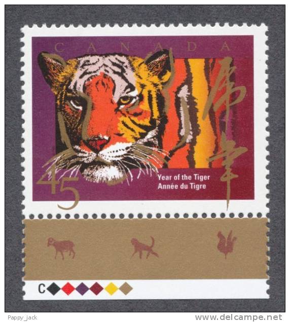 Canada Chinese Zodiac Year Of The Tiger Single With Bottom Margin1998  #1708   MNH - Unused Stamps