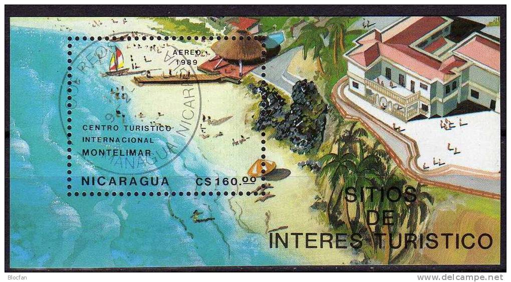 Tourismus Hotel Strand 1989 Nicaragua Block 182 O 3€ Schiff Hafen In Montelimar Beach Touristic Sheet Of America - Nicaragua