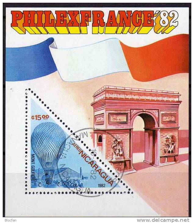 BMA Philexfrance In Paris 1982 Nicaragua Block 144 O 2€ Fesselballon Ballon Sheet Of America - Nicaragua