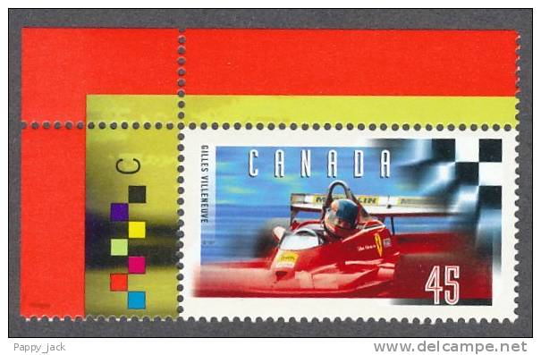 Canada 1997  # 1647 & 1648  Upper Left Corner 2 Singles With Margin Gilles Villeneuve Race Car Driver MNH - Nuovi