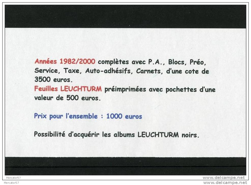 FRANCE Années Complètes 1982/2000 Sur Feuilles LEUCHTURM Préimprimées Avec Pochettes - 1990-1999