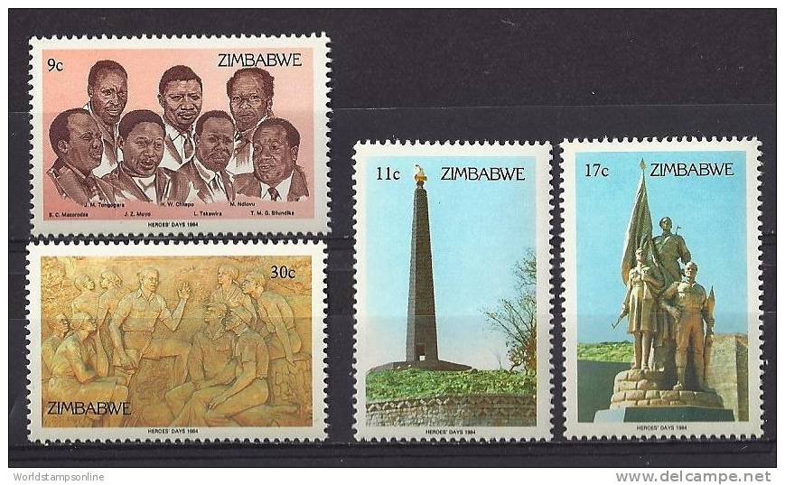 Zimbabwe, Year 1984, Mi 293-296, Heroes Memorial, MNH ** - Zimbabwe (1980-...)