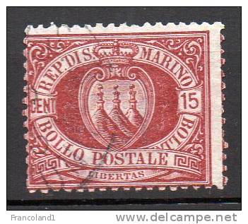 1892 S. Marino Cifra N. 15 Timbrato Used Sassone 160 € - Oblitérés