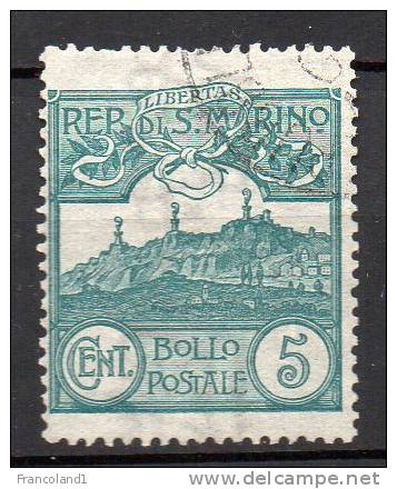 1903 S. Marino - Veduta N 35 Timbrato Used Sassone 10 € - Oblitérés