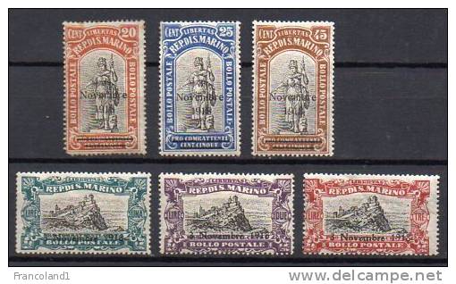 1918 San Marino-celeb. Vittoria N 63-68 Nuovo MLH* Sassone 80 € - Neufs